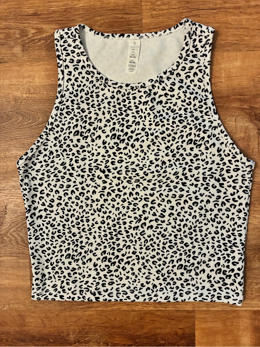 Balance Collection Cheetah  Print Crop Tank Top Sz Large Black White Gray Yoga